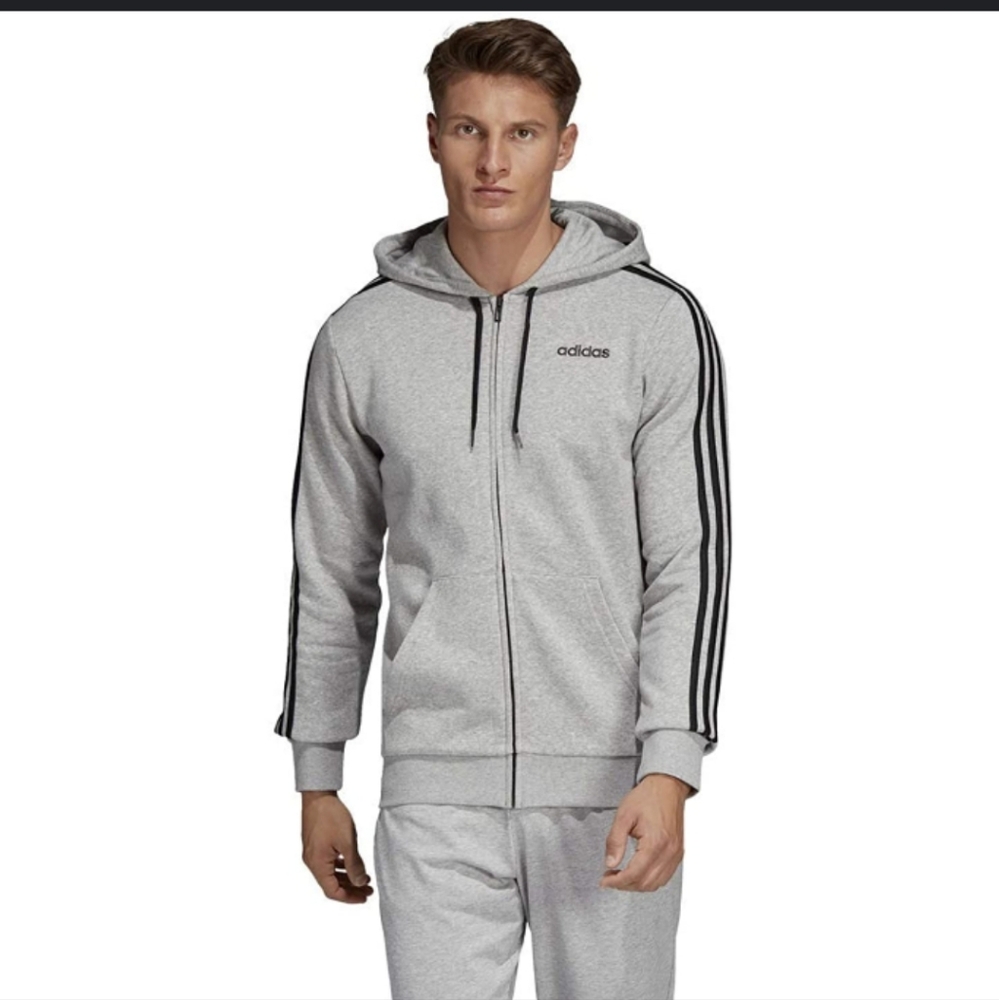 Mens Adidas zip up fleece hoodie Grey size Large